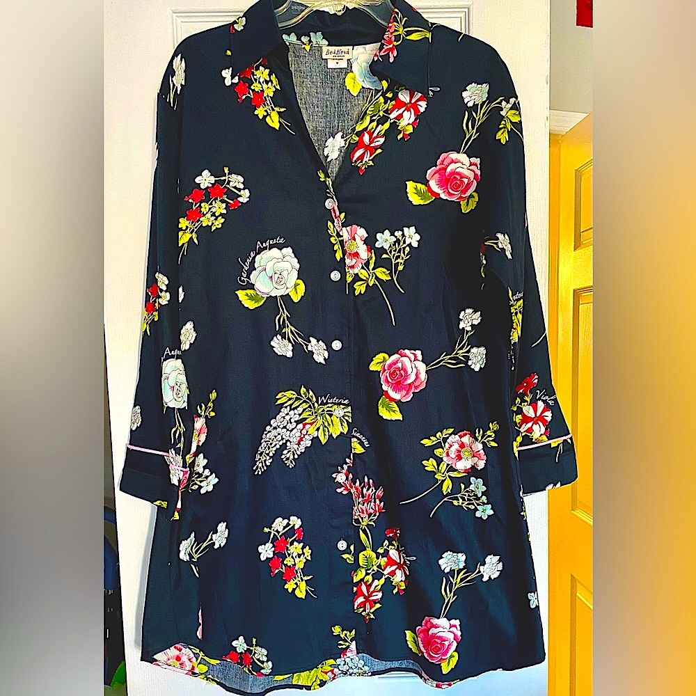 BedHead Black Floral Print Pajama Top